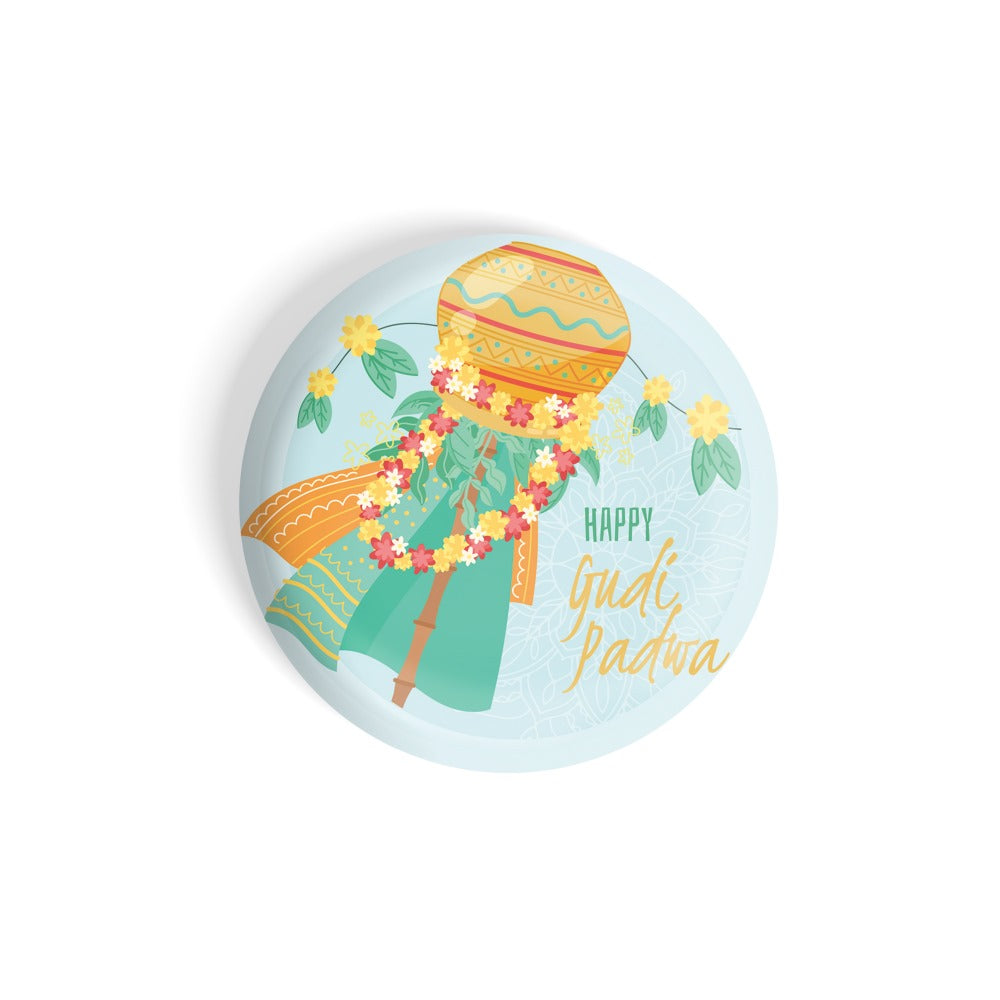 dhcrafts Round Fridge Magnet Blue Gudi Padwa D6 Glossy Finish Design Pack of 1 (58 mm)